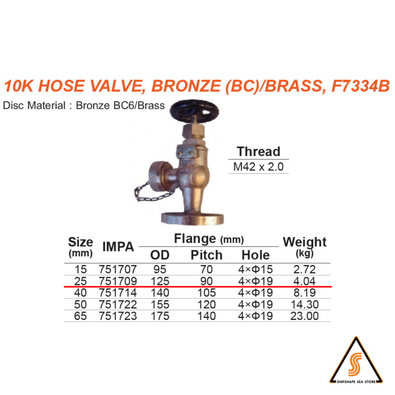 วาล์ว Angle hose v/v bronze/brass F7334B, Screw M42x2.0 & Flange 10K-25A - Image 2