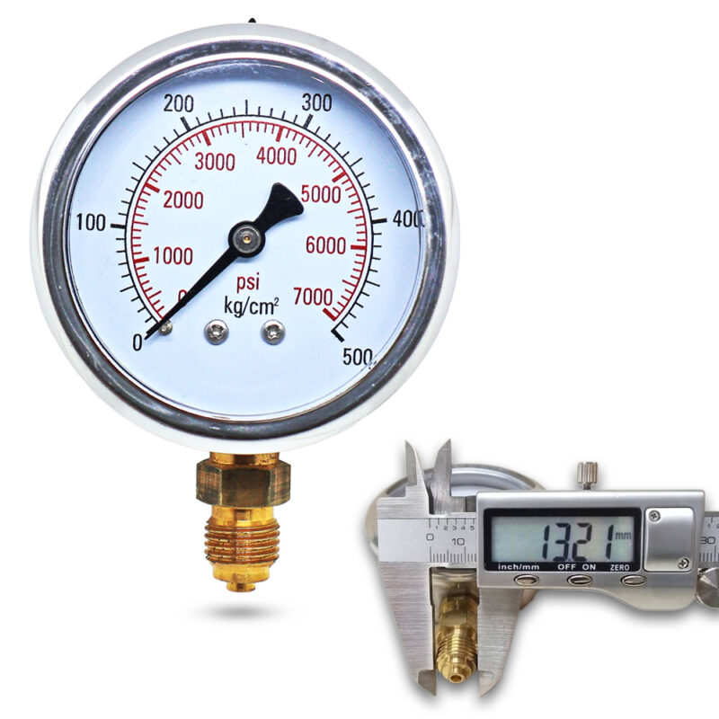 เพรชเชอร์เกจ (A) 2.5", 500 KG BODY:SS มีน้ำมัน เกลียว:BRASS 1/4"(โต13.2มม)