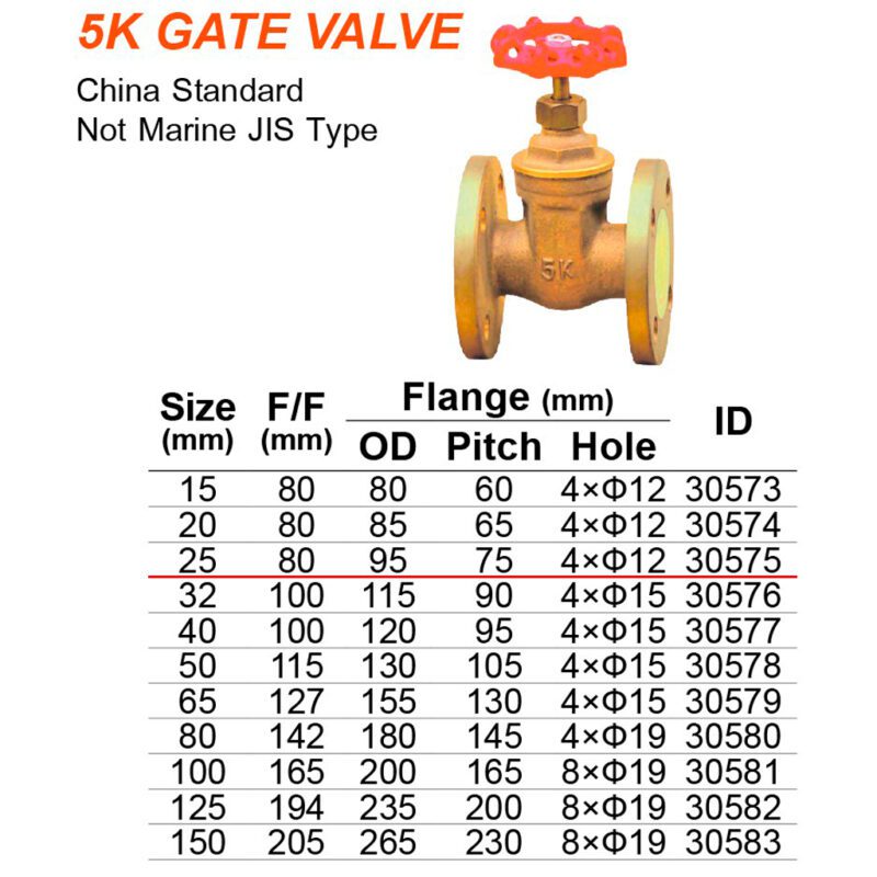 วาล์วประตู 5K- 25A ทองเหลือง แกนไม่โผล่ L: 80 - Image 2