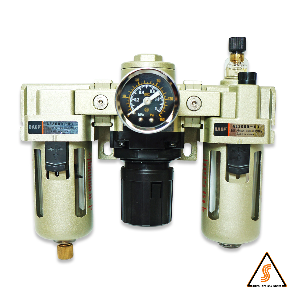 ชุด กรองลม + ปรับลม + เติมน้ำมันในลม 10kgf/cm2, 3/8", F.R.L. AC3000