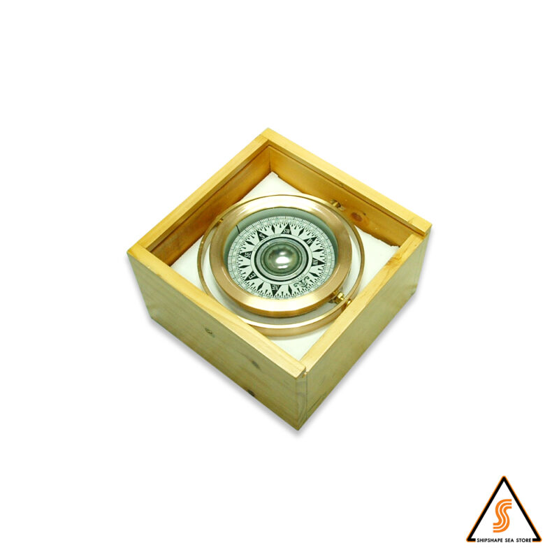 เข็มทิศทองเหลือง 4" ในกล่องไม้ YULI ไต้หวัน