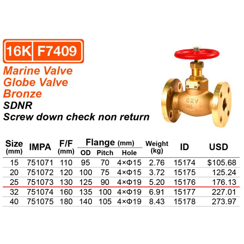 วาล์วตรง 16K ทองเหลือง S/D check F7409, 25A ( 1" ) - Image 2