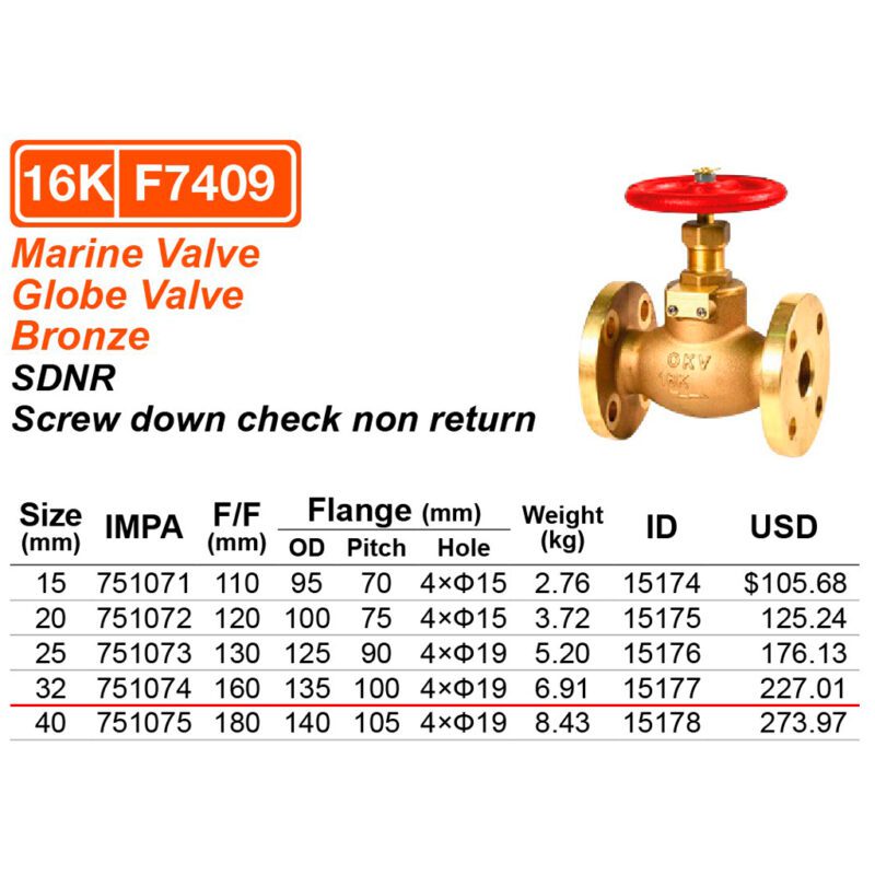 วาล์วตรง 16K ทองเหลือง S/D check F7409, 32A ( 1-1/4" ) - Image 2