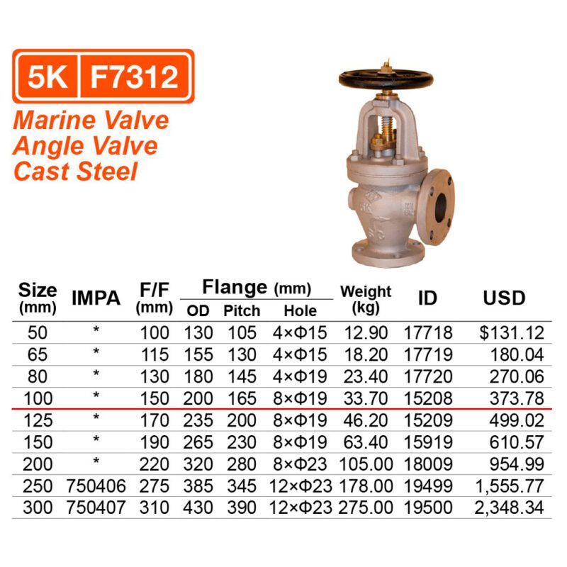 วาล์วฉาก 5K เหล็ก Cast Steel F7312, 100A ( 4" ) - Image 2