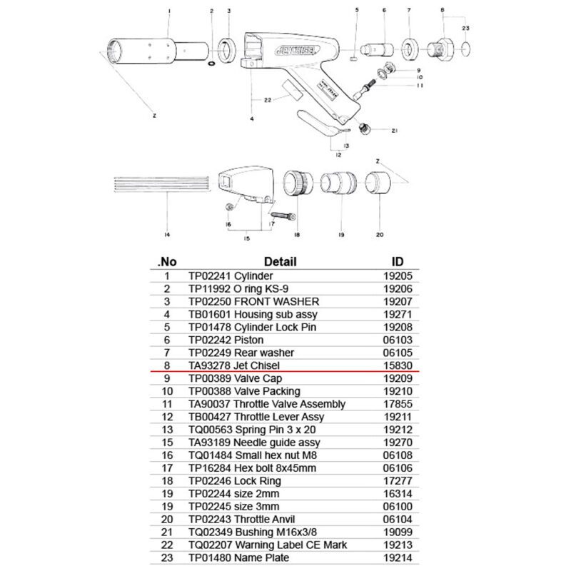 อะไหล่แส้ยิงสนิม NITTO JEX-24 ; (08) TA93278 Rear Bolt Assy