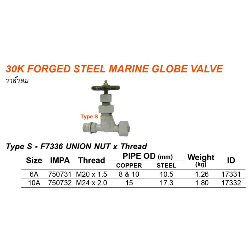 วาล์วตรง 30K Type S, F7336 size 10A (Tube 15 / 17.3mm) * - Image 2