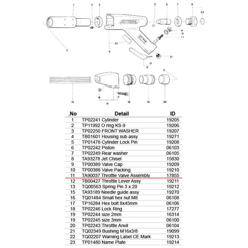 อะไหล่แส้ยิงสนิม NITTO JEX-24 ; (11) TA90037 Throttle Valve Assy