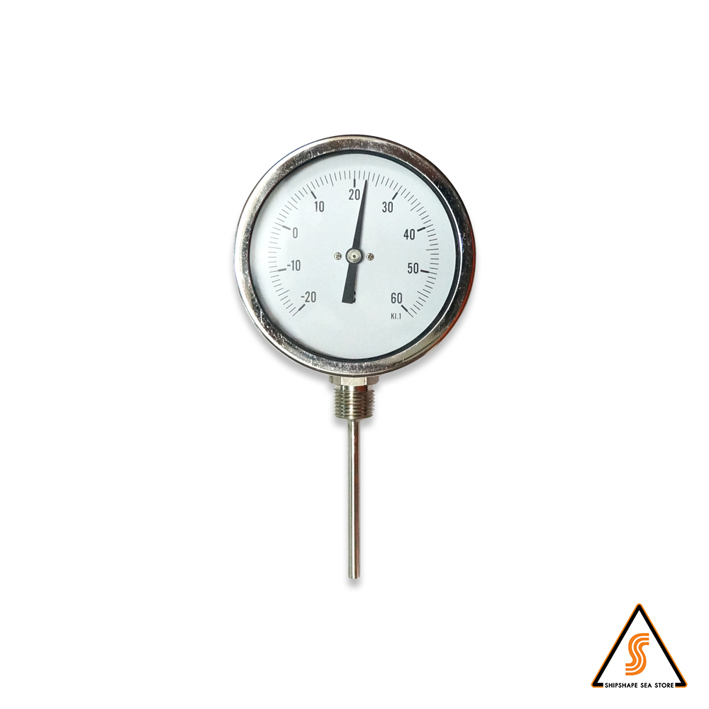 เทอร์โมมิเตอร์ แบบเกจ 4" ไม่มีน้ำมัน ไม่มีปีก 60C หางยาว 4" (Fix) เกลียว 1/2" BSP