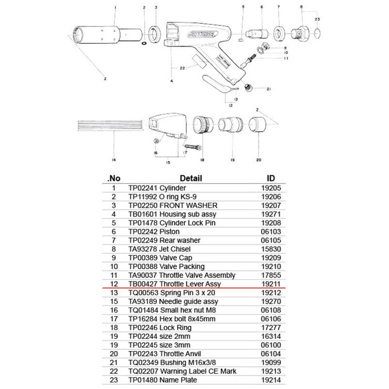 อะไหล่แส้ยิงสนิม NITTO JEX-24 ; (12) TB00427 Throttle Lever Assy