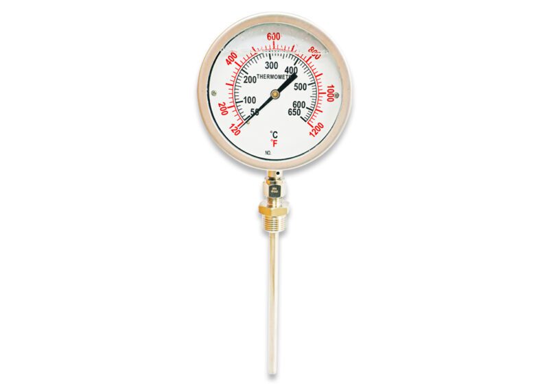 เทอร์โมมิเตอร์ แบบเกจ 4" มีน้ำมัน ไม่มีปีก 650c หางยาว 6" (Fix) เกลียว 1/2" BSP