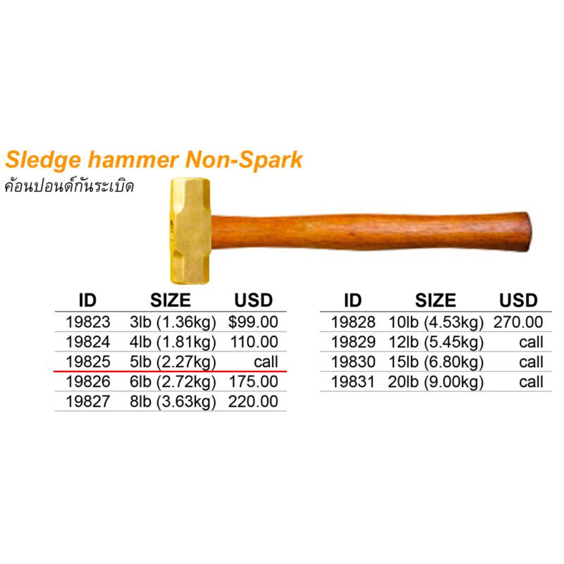 ค้อนปอนด์ Non-Spark ขนาด 5ปอนด์ (2.27kg) พร้อมด้าม
