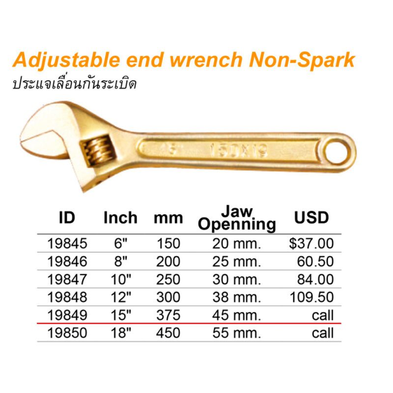 ประแจเลื่อน Non-Spark ขนาด 375มม
