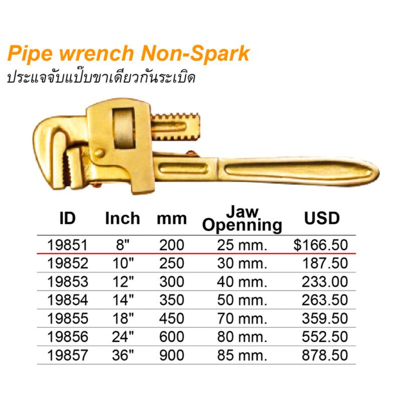 ประแจจับแป๊บขาเดียว Non-spark 200 มม.