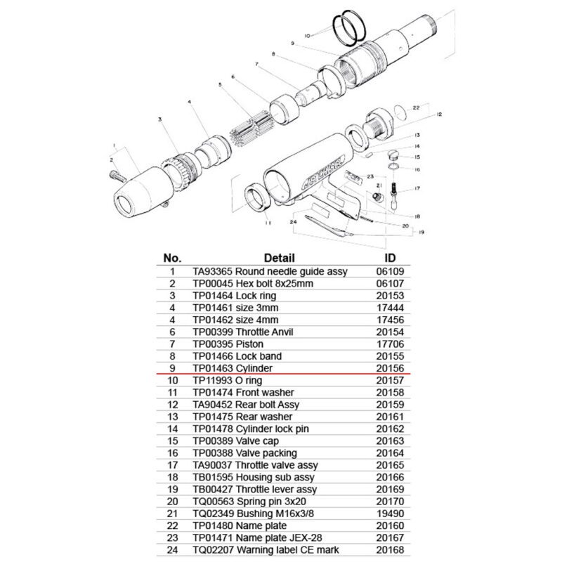 อะไหล่แส้ยิงสนิม NITTO JEX-28 - (09) TP01463 Cylinder