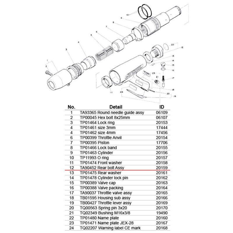 อะไหล่แส้ยิงสนิม NITTO JEX-28 - (12) TA90452 Rear bolt Assy