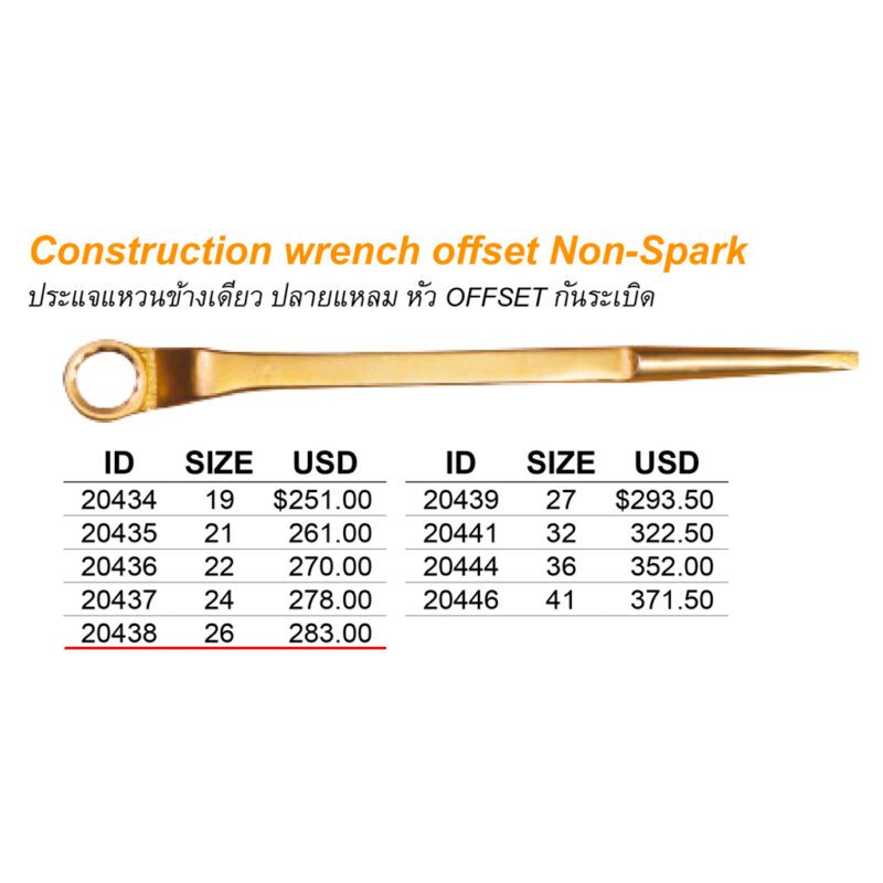 ประแจแหวนข้างเดียว ปลายแหลม หัว OFFSET Non spark # 26 mm