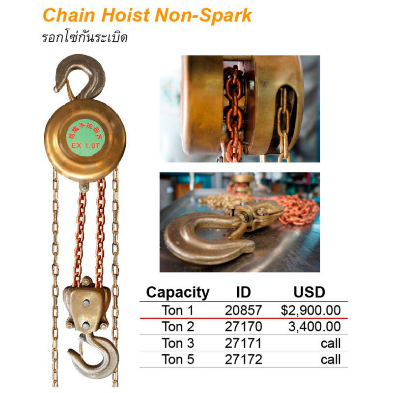 รอกโซ่ Non-Spark ขนาด 1.0ตัน โซ่ยาว 3 เมตร