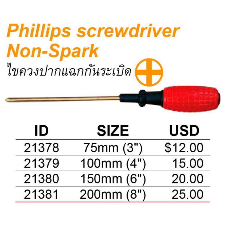 ไขควง Non-spark ปากแฉก phillips (+) No.4 x 200mm