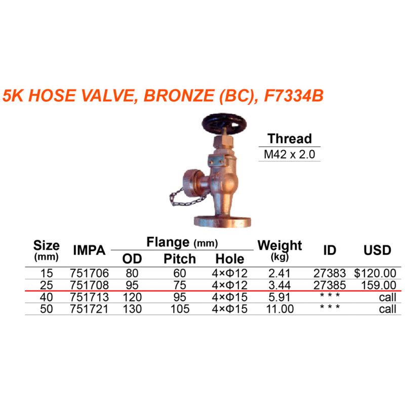 วาล์ว Angle hose v/v bronze F7334B, Screw M42x2.0 & Flange 5K-25A - Image 2
