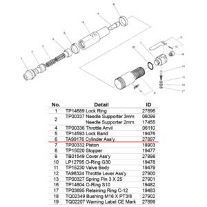 อะไหล่แส้ยิงสนิม NITTO JT-20 ; (06) Cylinder Assy ยี่ห้อ NITTO JT-20 PN: TA99176