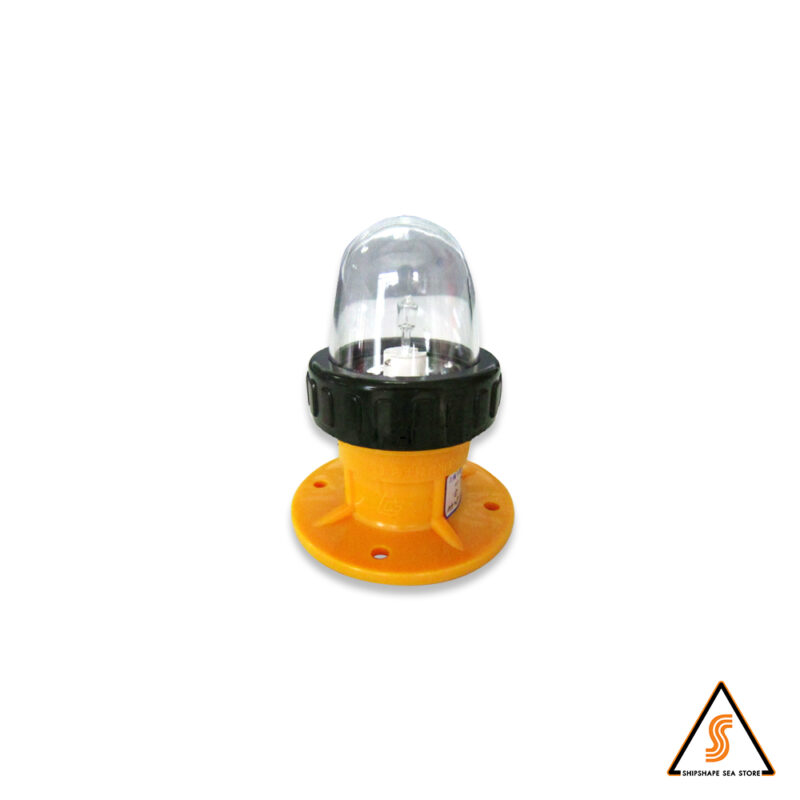 โคมไฟสัญญาณ (เรือบด - แบบตรง) กระพริบ 12v 13w ยี่ห้อ goldlight (Canopy light for lifeboat) สูง 120mm หน้าแปลน OD: 100mm Pitch: 80mm Hole:4x7mm + CCS Cert