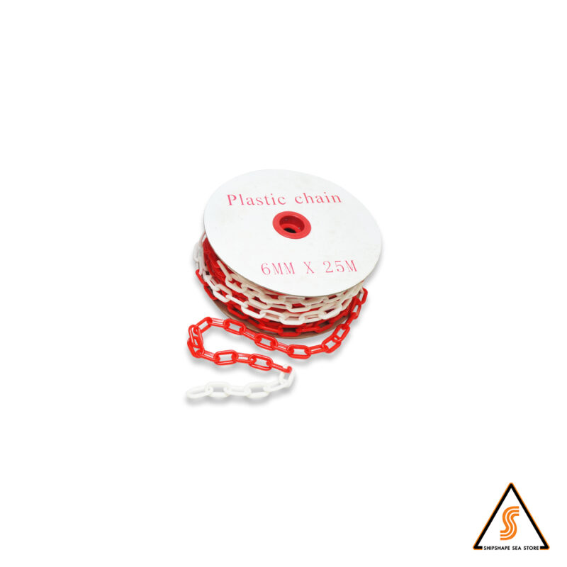 โซ่ พลาสติก 6มม สีขาวแดง ( OD: 20x35มม. ID: 7x27มม.) ยกม้วน 25ม.