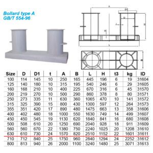 พุกผูกเชือกผูกเรือ Bollards type A # 630 สำหรับเชือก 77มม. Ref:GB/T554-96, 1601kg