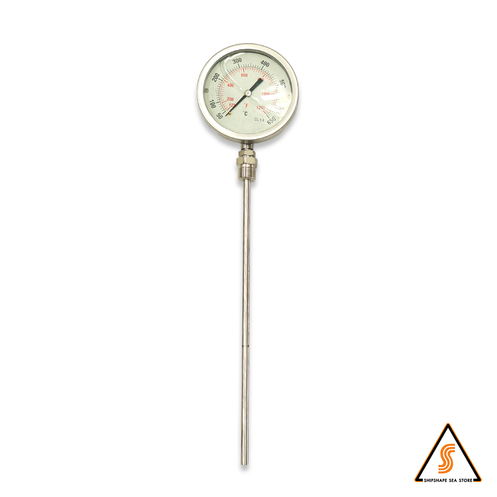 เทอร์โมมิเตอร์ แบบเกจ 4" มีน้ำมัน ไม่มีปีก 650c หางยาว 12" (Fix) เกลียว 1/2" BSP (ยาวรวม 45 ซม. ตามรูป ไม่มีสปริง)
