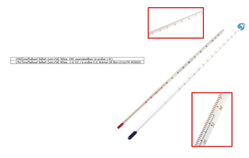 เทอร์โมมิเตอร์ วัดสินค้า (เฉพาะไส้) 300มม. 100C แอลกอฮอล์สีแดง (ค.ละเอียด 1.0C)