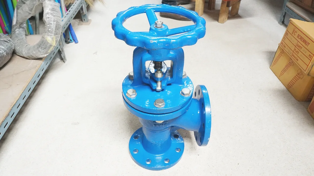 วาล์วฉาก PN16 DN 80A (3"), L 155 Pitch-160, 8รู DIN-86251 บอดี้เหล็กหล่อ ลิ้นสแตนเลส ปะเก็น Non asbestos