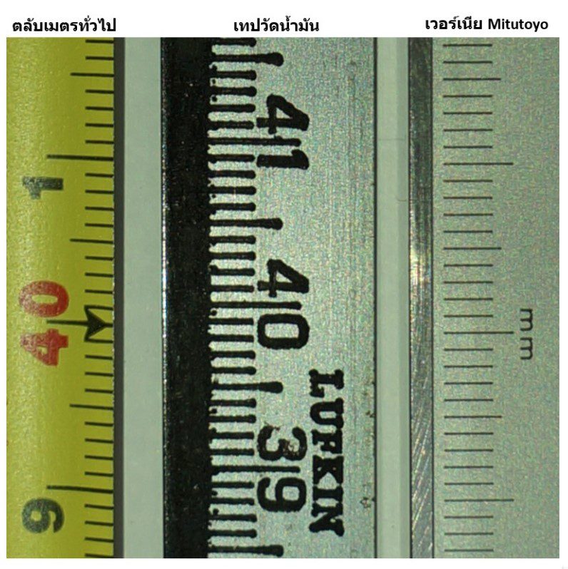 ภาพเปรียบเทียบ สเก็ลวัด สำหรับ เทปวัดน้ำมัน ตลับเมตร และ เวอร์เนีย