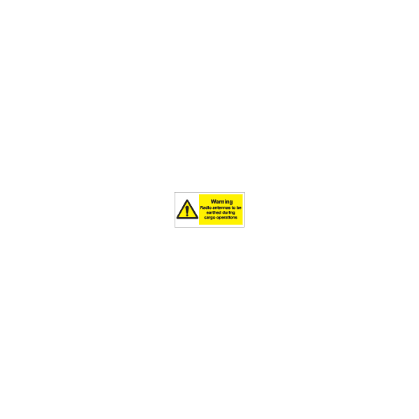 ป้าย [337578] SIGN WHITE VINYL WARNING WARNING RADIO ANTENNAS TO BE EARTHED DURING CARGO OPERATIONS 150X300MM