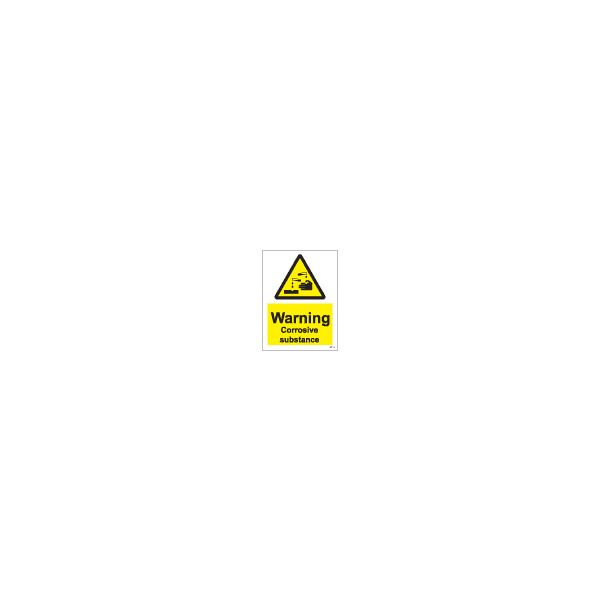 ป้าย [337596] SIGN WHITE VINYL SELF ADHESIVE HAZARD SIGNS WARNING CORROSIVE SUBSTANCE 200X150MM