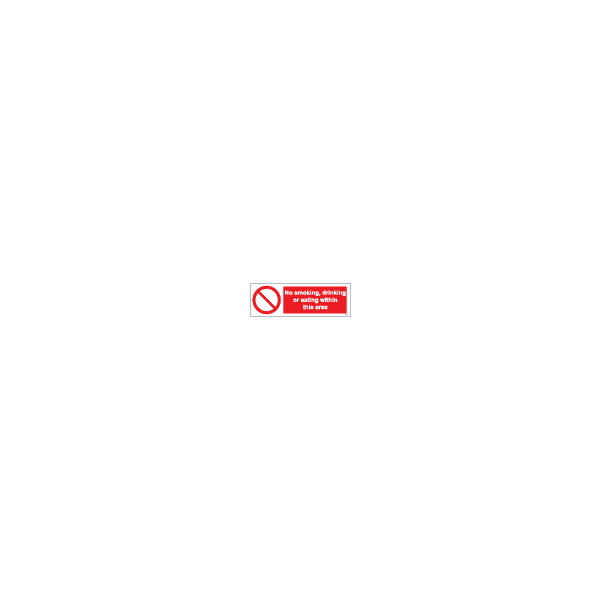 ป้าย [338566] SIGN WHITE VINYL SELF ADHESIVE NO SMOKING, DRINKING OR EATING WITHIN THIS AREA 100X300MM