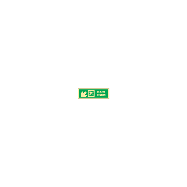 ป้าย [334336] SIGN PHOTO ILLUMINESCENT DIRECTION SIGN ARROW45DEG DOWN (L)/MUSTER STATION 100X300MM