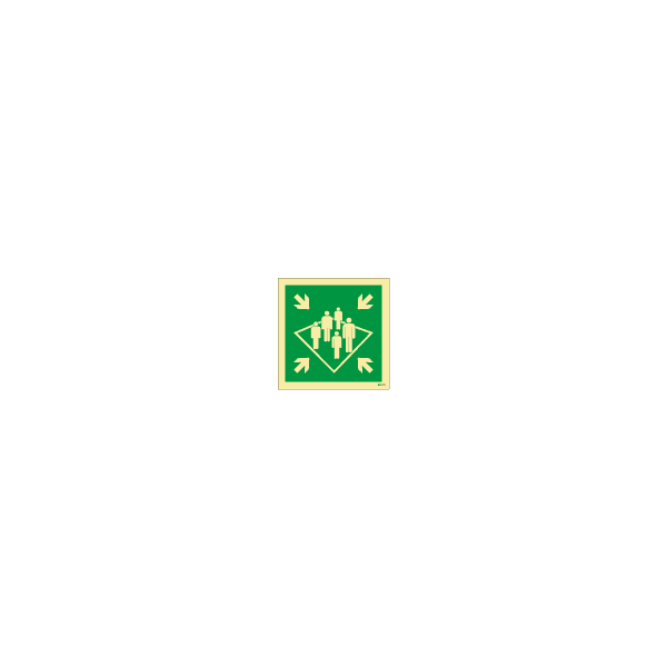 ป้าย [334069 > 334119] SHIPBOARD ASSEMBLY STATION (MUSTER STATION), 150X150MM, [MES001],[ISO7010-E032]