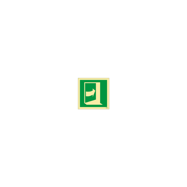 ป้าย [XX4588] Push door on the right-hand side to open, 150X150mm, [MES010],[ISO7010-E023]