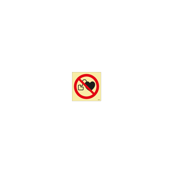 ป้าย [XX8400] No access for people with active implanted cardiac devices, 150X150mm, [PSS007],[ISO7010-P007]