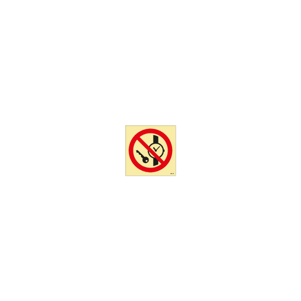 ป้าย [XX8401] No metallic articles or watches, 150X150mm, [PSS008],[ISO7010-P008]