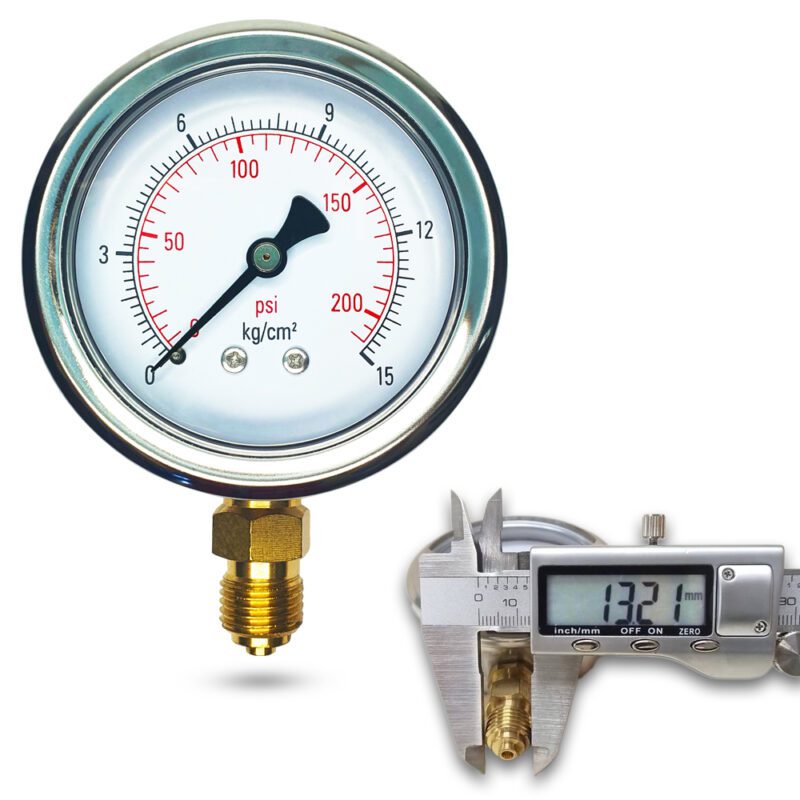 เพรชเชอร์เกจ (A) 2.5",  15 KG BODY:SS มีน้ำมัน เกลียว:BRASS 1/4"(โต13.2มม)