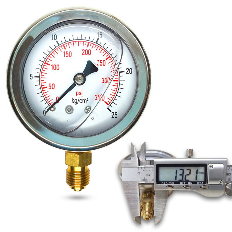 เพรชเชอร์เกจ (A) 2.5",  25 KG BODY:SS มีน้ำมัน เกลียว:BRASS 1/4"(โต13.2มม)