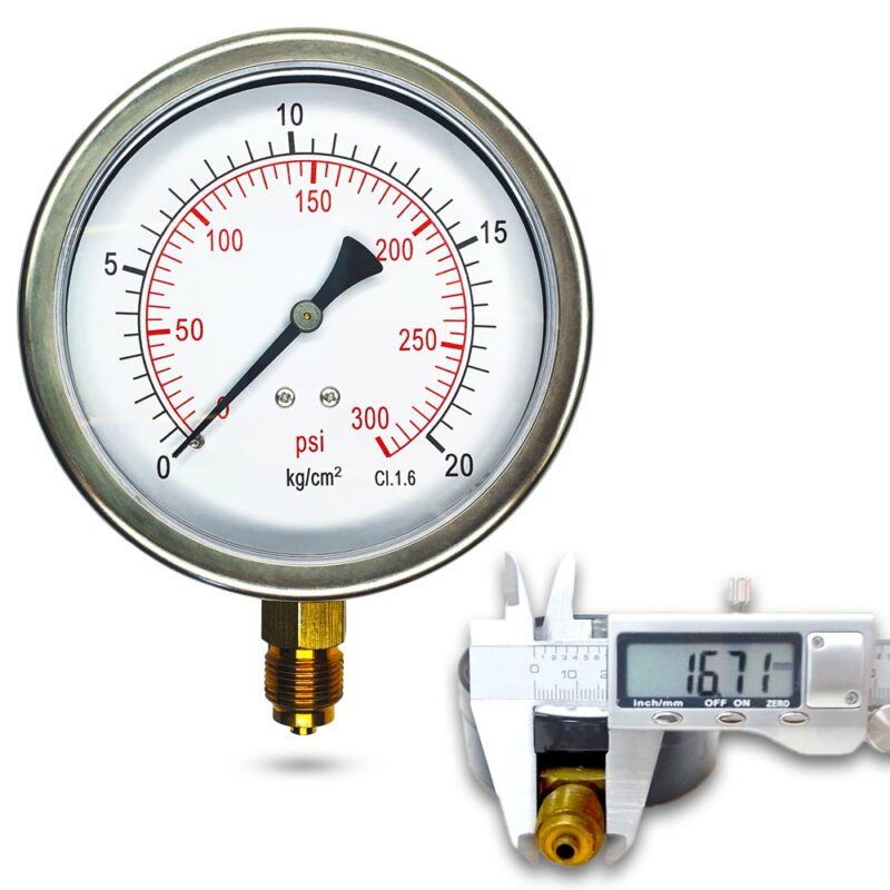 เพรชเชอร์เกจ (A) 4", 20 KG BODY:SS มีน้ำมัน เกลียว:BRASS 3/8"(โต16.7มม)