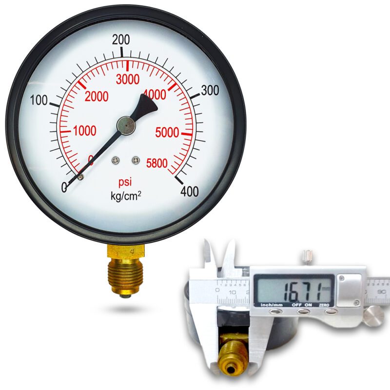 เพรชเชอร์เกจ (A) 4", 400 KG BODY:เหล็ก เกลียว:BRASS 3/8"(โต16.7มม)