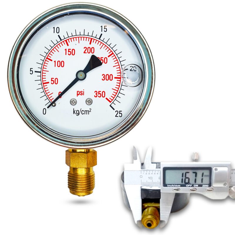 เพรชเชอร์เกจ (A) 3",  25 KG BODY:SS มีน้ำมัน เกลียว:BRASS 3/8"(โต16.7มม)
