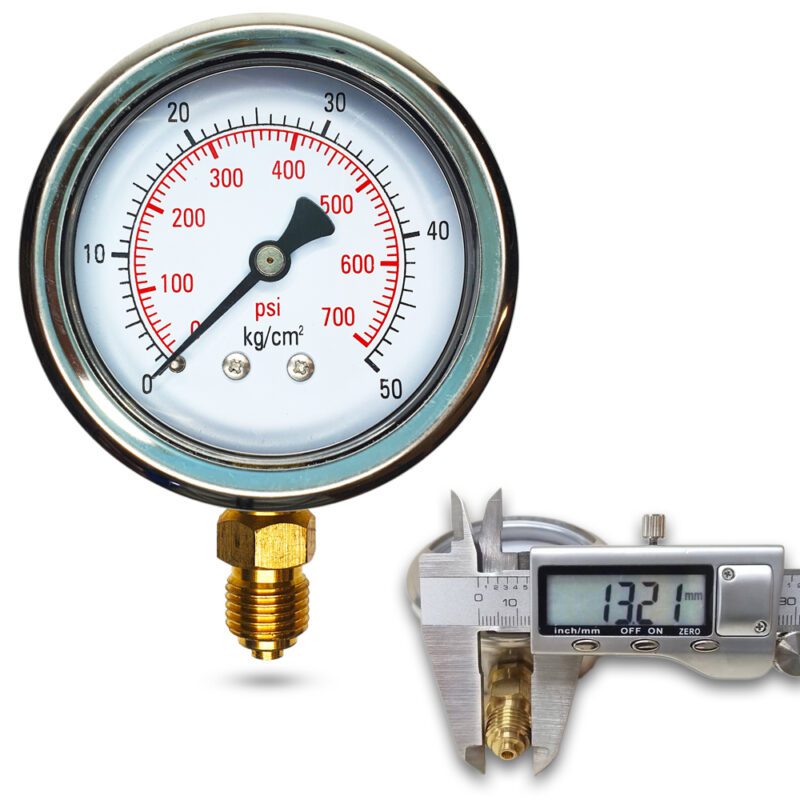 เพรชเชอร์เกจ (A) 2.5", 50 KG BODY:SS มีน้ำมัน เกลียว:BRASS 1/4"(โต13.2มม)