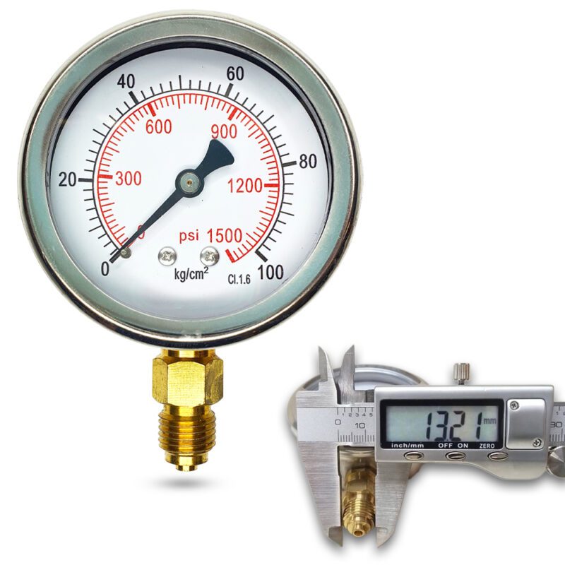 เพรชเชอร์เกจ (A) 2.5", 100 KG BODY:SS มีน้ำมัน เกลียว:BRASS 1/4"(โต13.2มม)