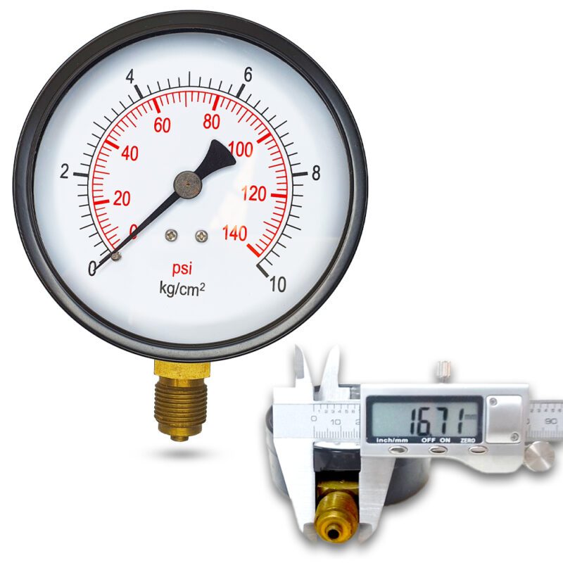 เพรชเชอร์เกจ (A) 4", 10 KG BODY:เหล็ก เกลียว:BRASS 3/8"(โต16.7มม)