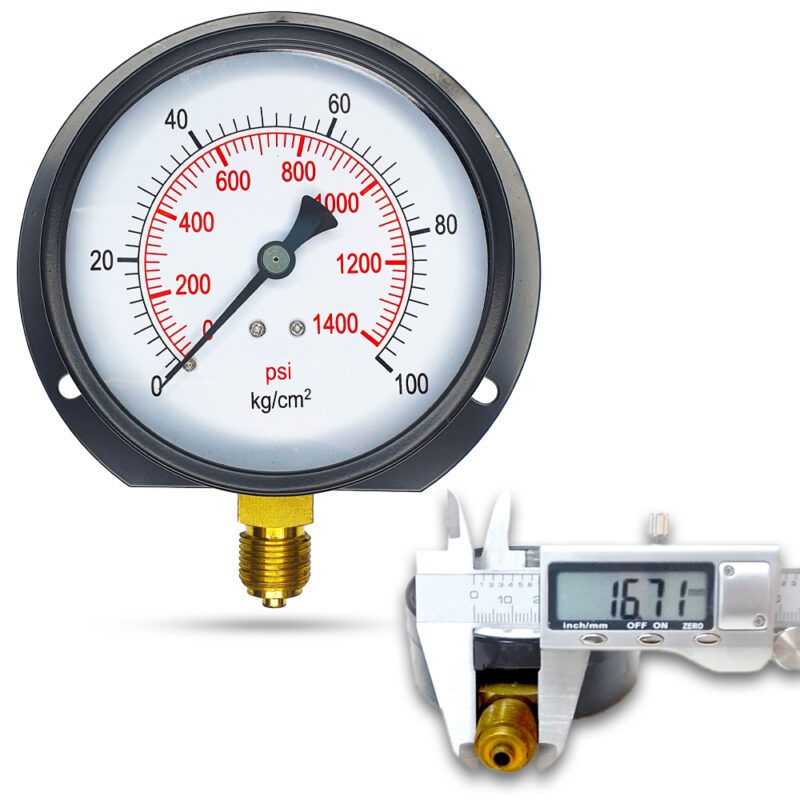 เพรชเชอร์เกจ (B) 4", 100 KG BODY:เหล็ก เกลียว:BRASS 3/8"(โต16.7มม)