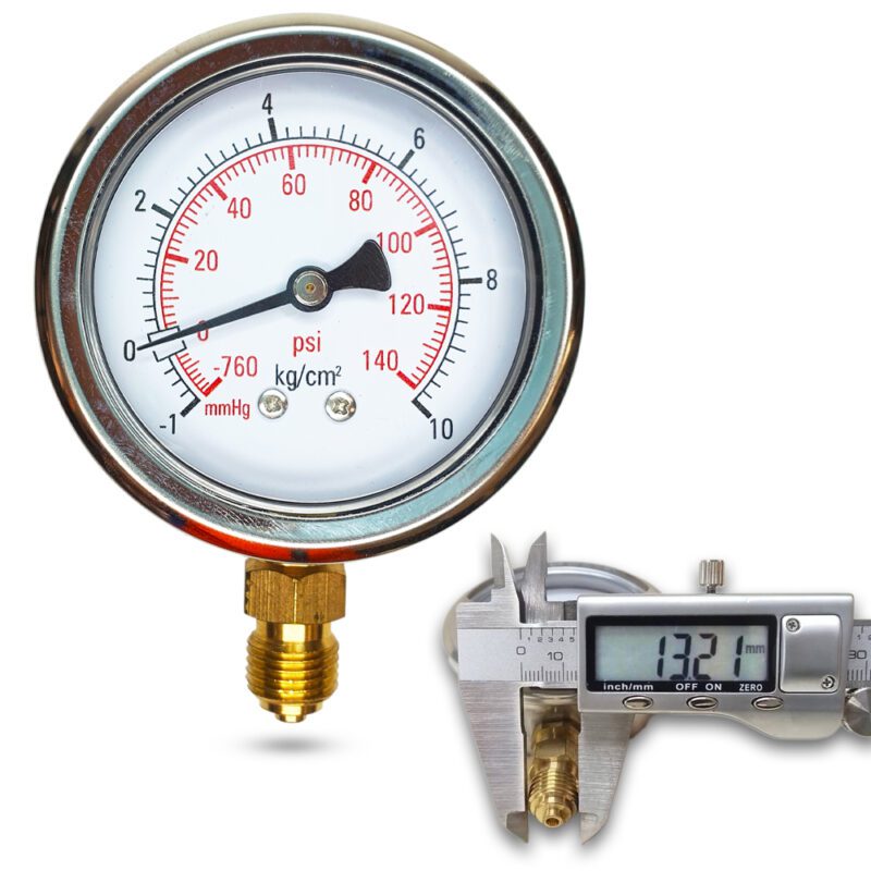 คอมปาวเกจ (A) 2.5", -1 +  10 KG (-76cmHg/30InHg ดูรูป) BODY:SS มีน้ำมัน เกลียว:BRASS 1/4"(โต13.2มม)