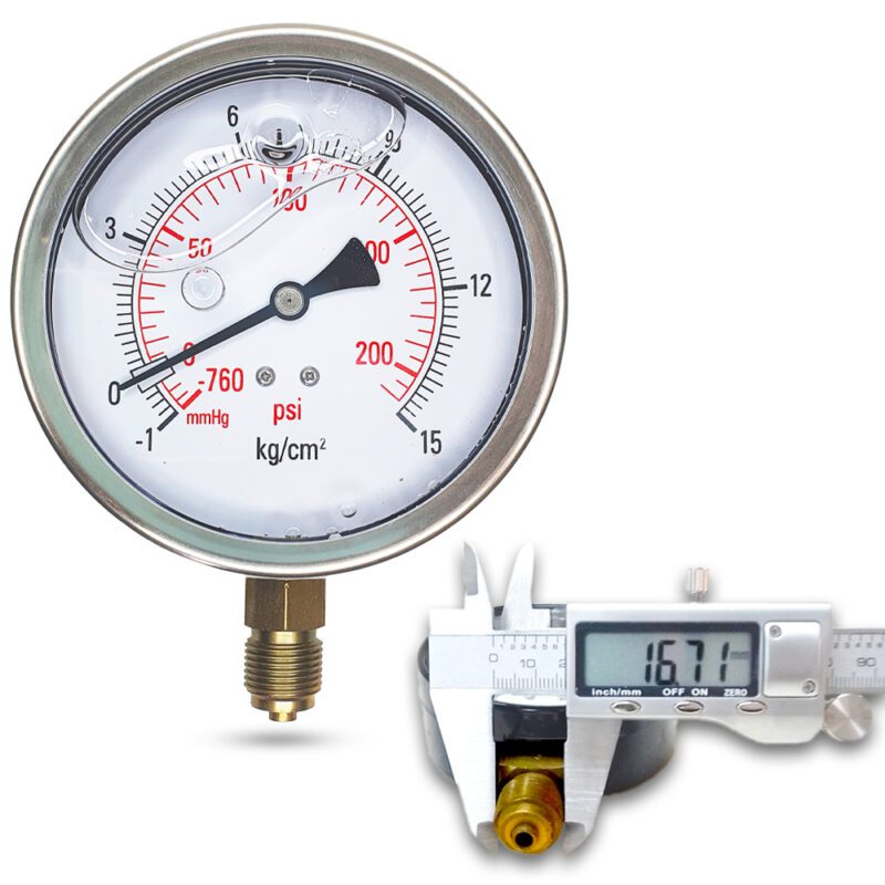 คอมปาวเกจ (A) 4", -1 + 15 KG BODY:SS มีน้ำมัน เกลียว:BRASS 3/8"(โต16.7มม)